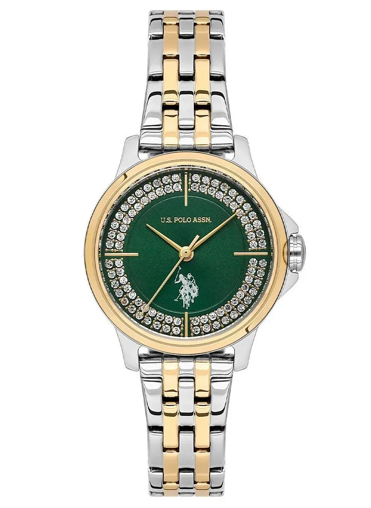 U.S. Polo Assn. Stile Women's 30mm Watch with Green Dial & Two Tone Bracelet