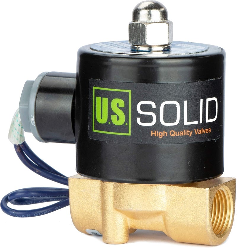 U.S. Solid 3/8" Brass Electric Solenoid Valve - 12V DC, VITON Gasket, Direct Acting, Normally Closed for Air, Gas, Fuel Applications - Image 1