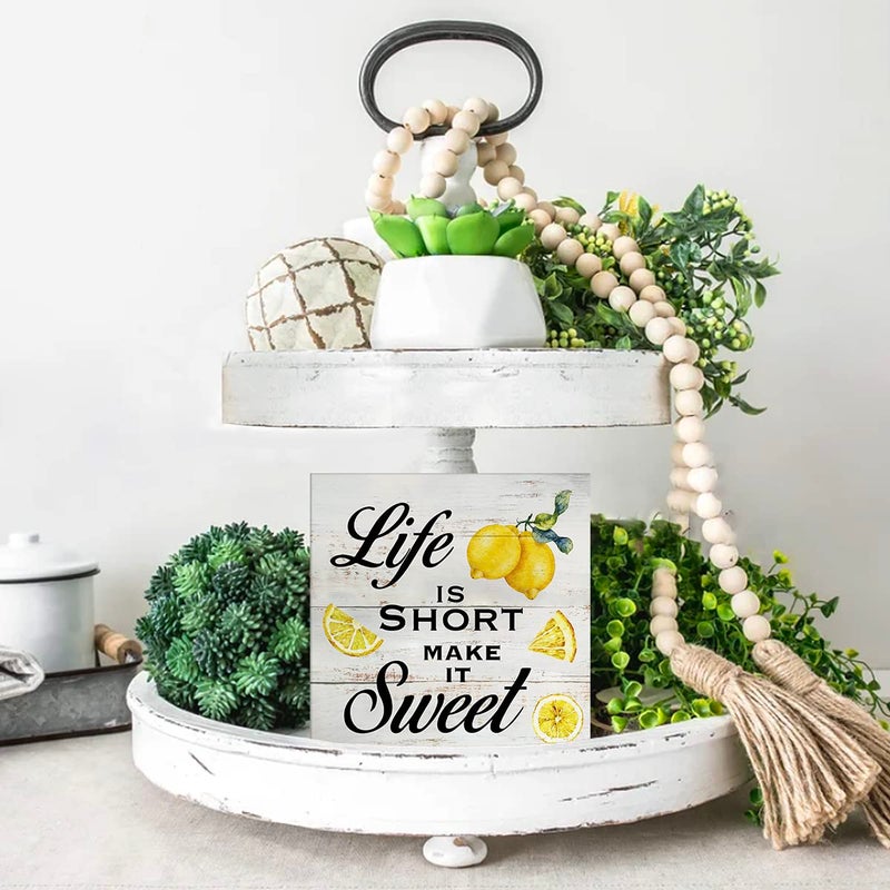 MAVOTEN Inspirational Quote Life is Short Make it Sweet Wood Box Sign Rustic Lemon Print Wooden Box Sign Farmhouse Home Kitchen Desk Shelf Decor (5 X 5 Inch) - Image 5