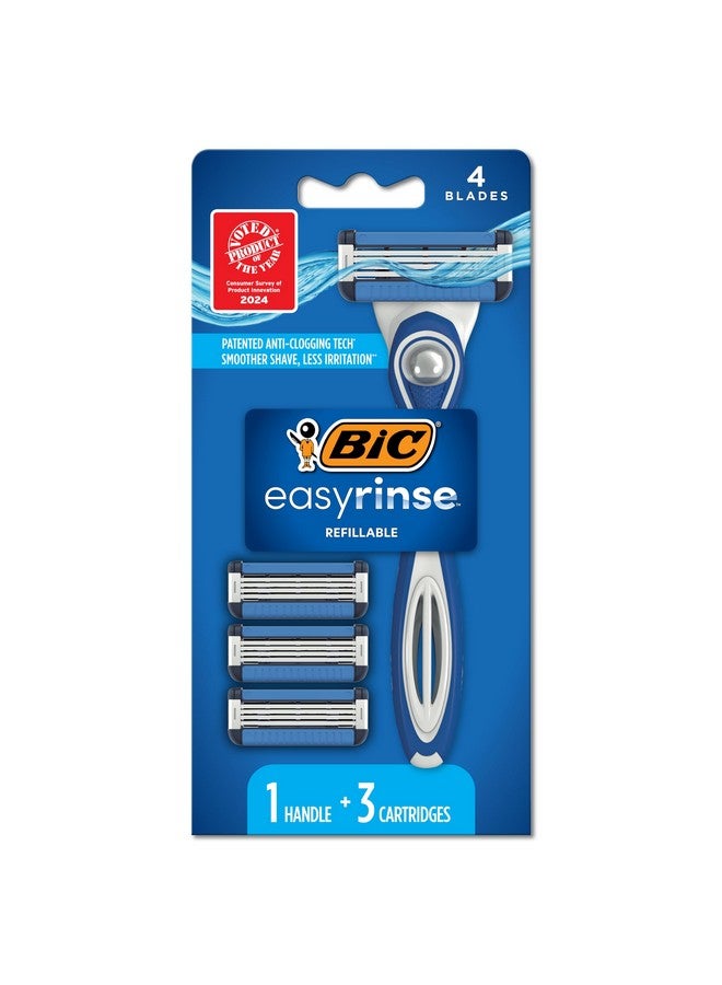 بيك ماكينة حلاقة Easyrinse المضادة للانسداد للرجال قابلة لإعادة الملء مع 4 شفرات ومقبض واحد و3 خراطيش حلاقة قابلة لإعادة التعبئة - Image 1