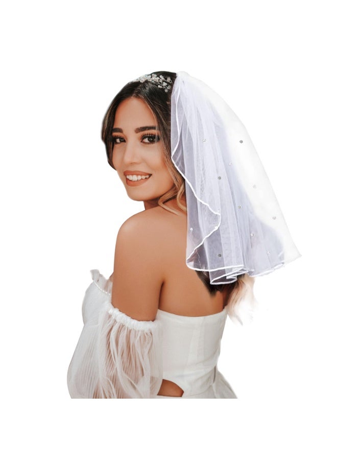 Women Bridal Wedding Veil Short Wedding Veils Rhinestone Pearl Bridal Veil Bride Headband Decoration for Wedding Party - Image 1
