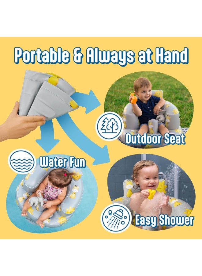 SplashEZ Inflatable Baby Seat - Sit-Up Chair for Kids 3 Months to 3 Years, Blow-Up Baby Seat with Air Pump for Home, Inflatable Sit Me Up Chair for Infant Back Support, Floor & Travel, Giraffes - Image 4