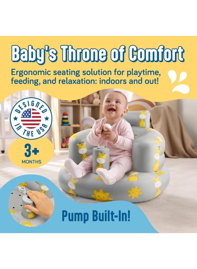 SplashEZ Inflatable Baby Seat - Sit-Up Chair for Kids 3 Months to 3 Years, Blow-Up Baby Seat with Air Pump for Home, Inflatable Sit Me Up Chair for Infant Back Support, Floor & Travel, Giraffes - Image 3