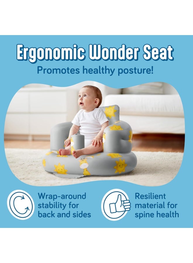 SplashEZ Inflatable Baby Seat - Sit-Up Chair for Kids 3 Months to 3 Years, Blow-Up Baby Seat with Air Pump for Home, Inflatable Sit Me Up Chair for Infant Back Support, Floor & Travel, Giraffes - Image 2