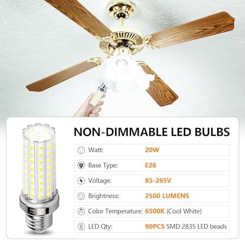 FanNicoo LED Corn Light Bulb 150W Equivalent 2500 Lumen 6500K Cool Daylight White 20W E26/E27 Base Non-dimmable Ceiling Fan Corn Lighting for Home Garage Warehouse Indoor LED Corn Bulbs Pack of 4 - Image 2