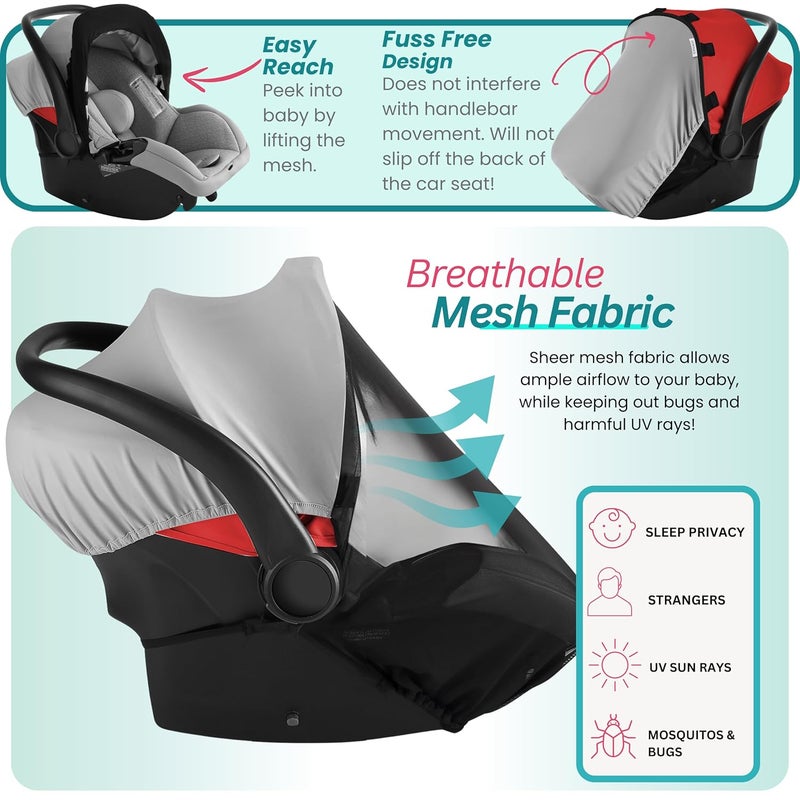 Swanoo Car Seat Cover Baby  Infant Newborn Carseat Cover for Summer  Doona Car Seat Cover  Mosquito Net for Car Seat  Breathable Sunshade Extension Canopy Bug Protector - Image 5
