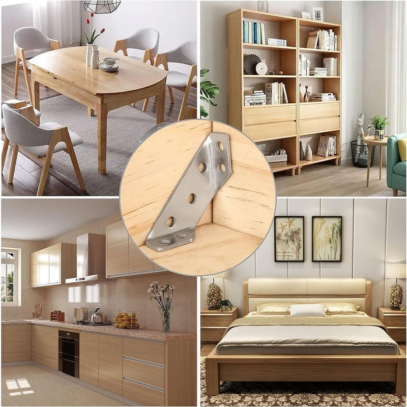 NETZILLA 10Pcs Shelf Brackets with 60Pcs Screws, 2MM Thickening Furniture Corner Connector, Stainless Steel Angle Corner Bracket, Heavy Duty Corner Bracket for Wooden Panel, Woodworking, Crafting - Image 3