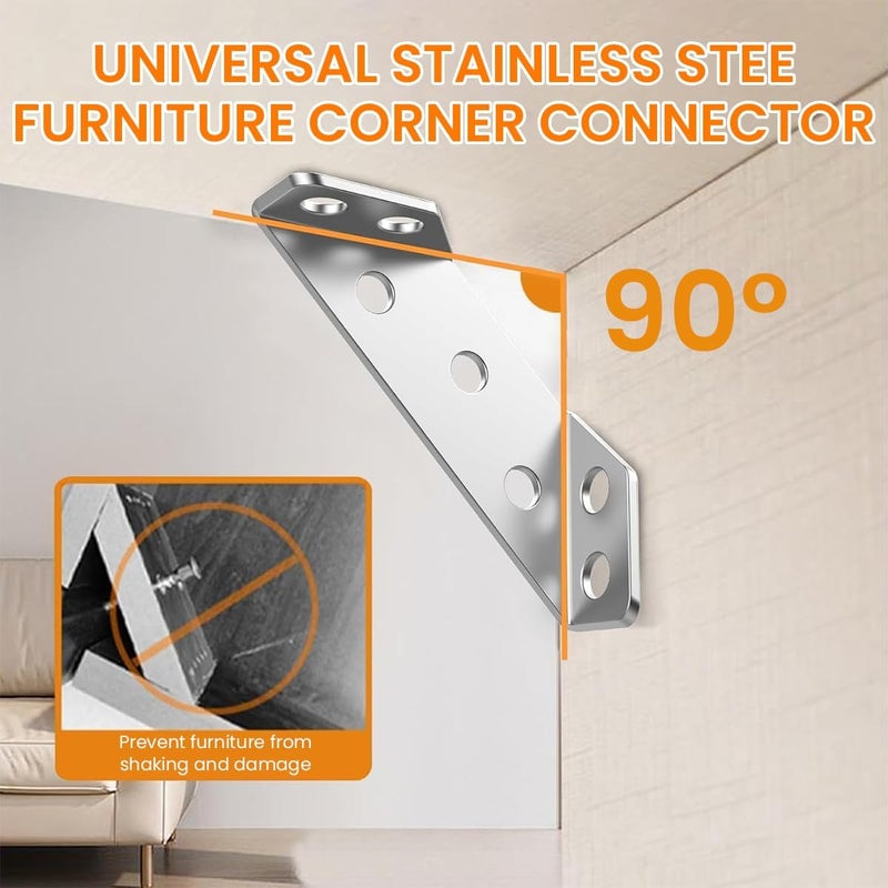 NETZILLA 10Pcs Shelf Brackets with 60Pcs Screws, 2MM Thickening Furniture Corner Connector, Stainless Steel Angle Corner Bracket, Heavy Duty Corner Bracket for Wooden Panel, Woodworking, Crafting - Image 5
