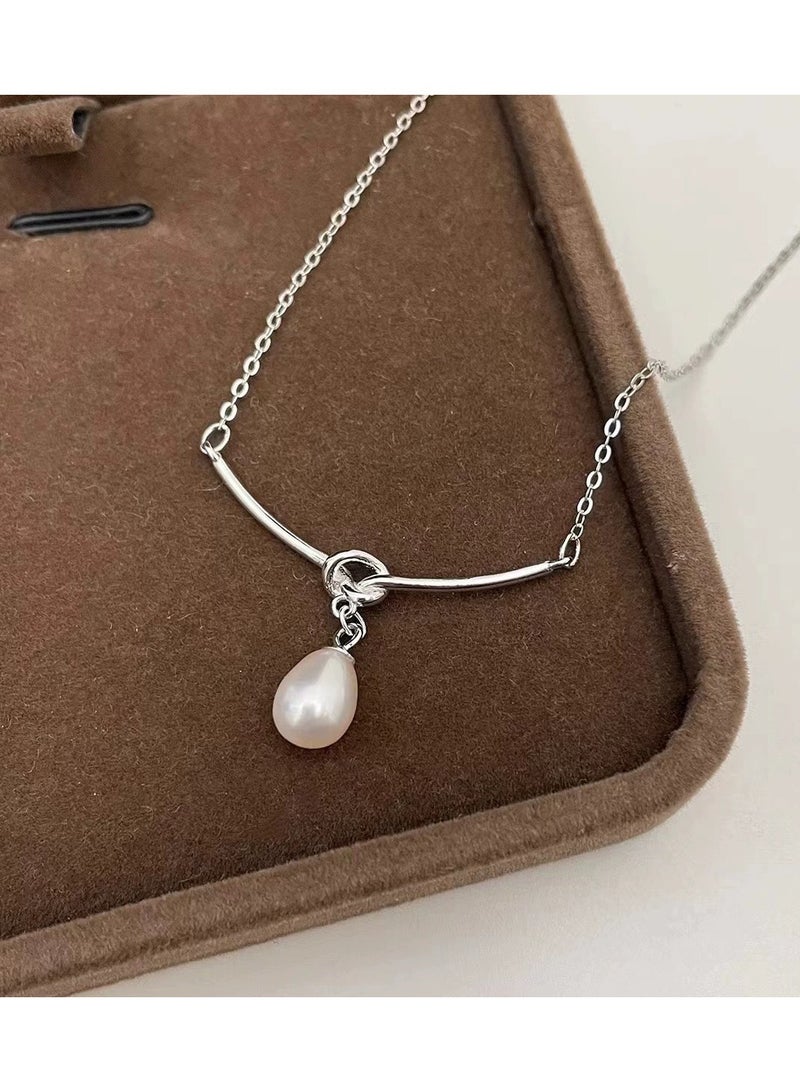 Goolsky Sterling Silver Pearl Necklace for Women – Minimalist Luxury Clavicle Chain | Unique Gift for Her  - Image 1
