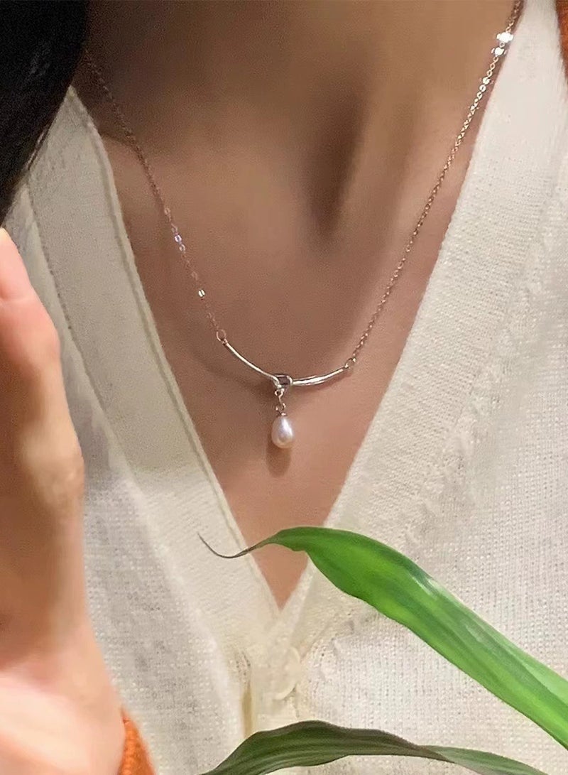 Goolsky Sterling Silver Pearl Necklace for Women – Minimalist Luxury Clavicle Chain | Unique Gift for Her  - Image 2
