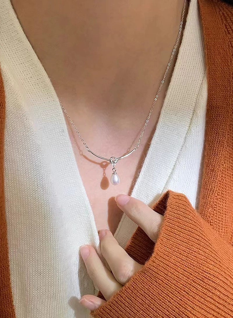Goolsky Sterling Silver Pearl Necklace for Women – Minimalist Luxury Clavicle Chain | Unique Gift for Her  - Image 4