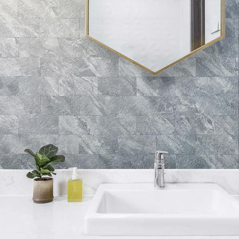 AULIGET 100-Piece Peel and Stick Backsplash Wall Tiles  3"" x 6"" PVC Grey Marble Faux Stick on Tiles for Backsplash Kitchen  Bathroom  Laundry Room  Camper  Fireplace - Image 4