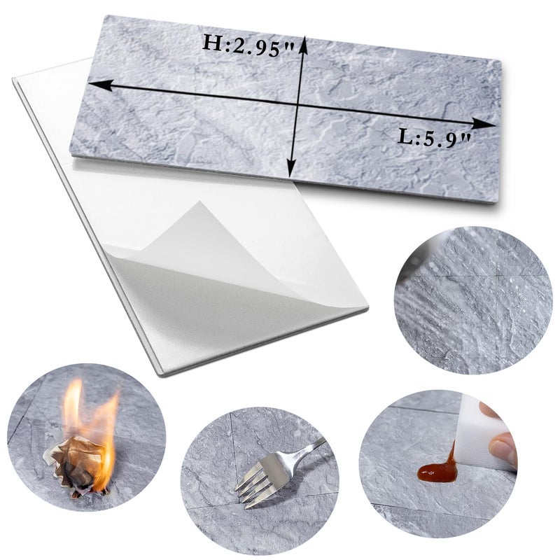 AULIGET 100-Piece Peel and Stick Backsplash Wall Tiles  3"" x 6"" PVC Grey Marble Faux Stick on Tiles for Backsplash Kitchen  Bathroom  Laundry Room  Camper  Fireplace - Image 5