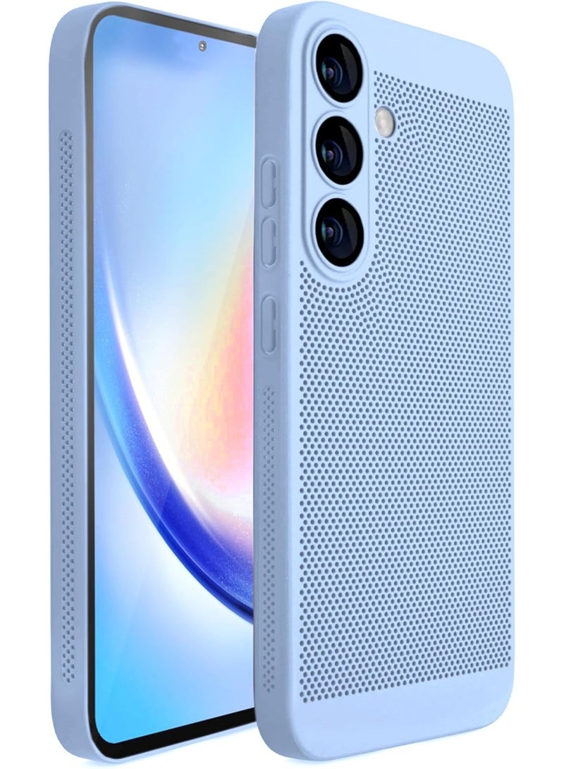 Heat Dissipation Case with Built in Camera Lens Protector Slim Fit Breathable Cooling Anti Fingerprint Hard PC Back Shockproof Cover For Samsung Galaxy A16 (Light Blue)