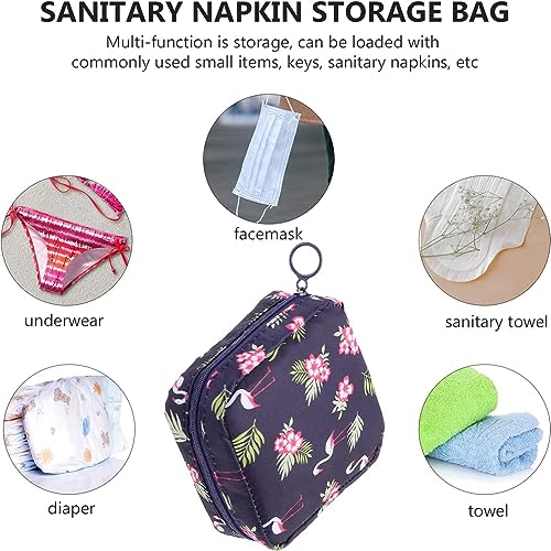 Fapiwen Small Pouch|Sanitary Napkin Storage Bag|Nylon Makeup Pouches For Women|Travel Organizer|Flamingo Cosmetic Bag For Charger Cable Earphone Makeup Jewellery For Women|4 cm,Blue - Image 3