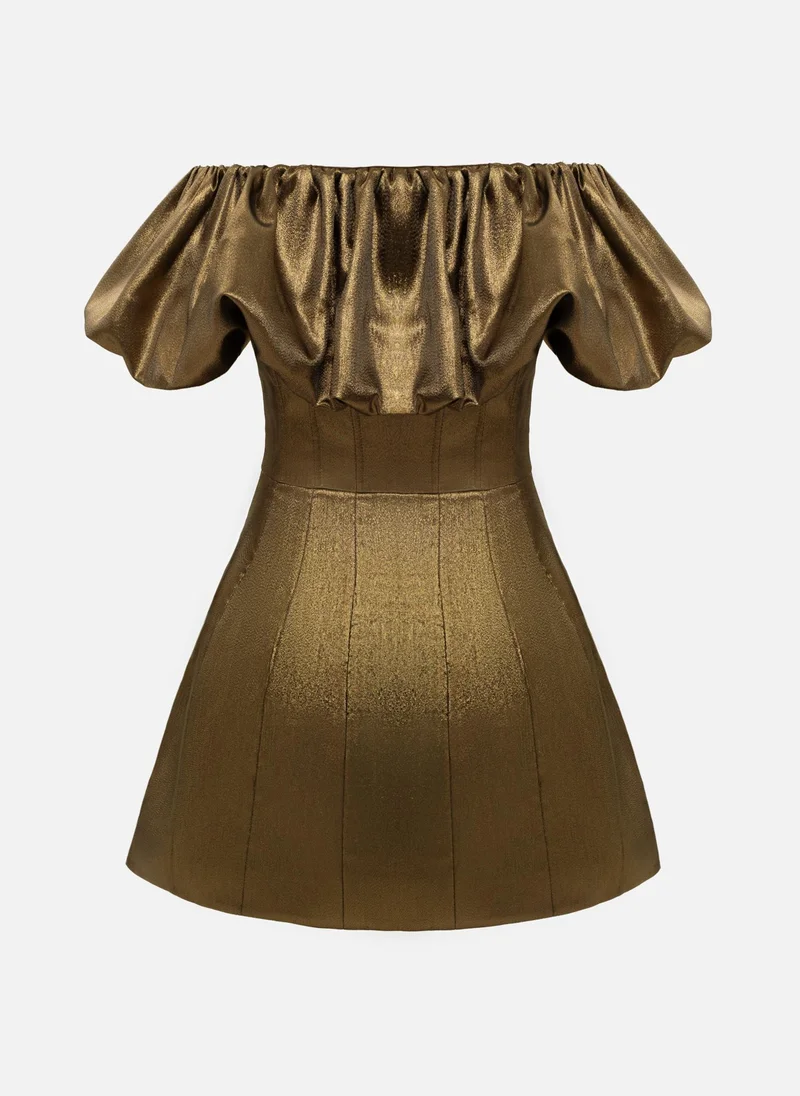 Lichi Metallic mini dress with voluminous detail on the bodice