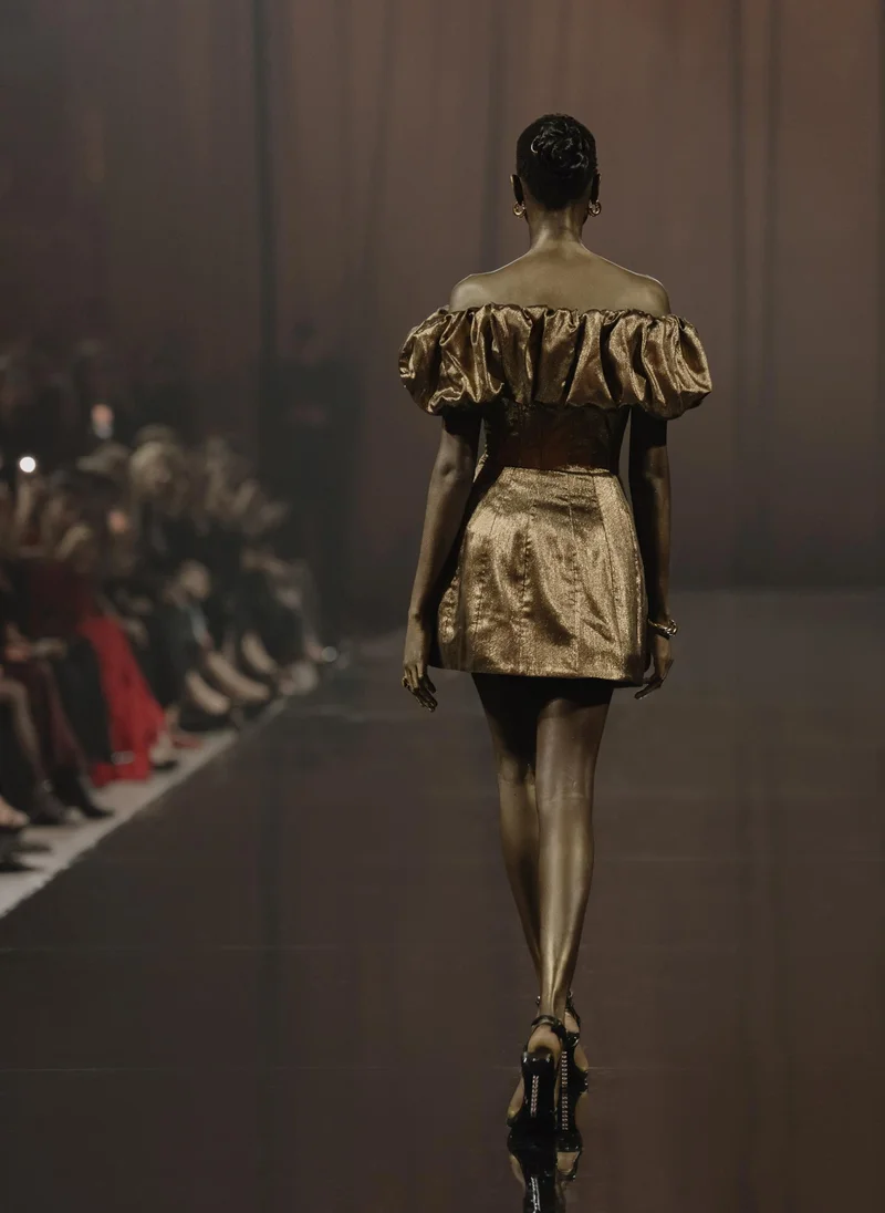 Lichi Metallic mini dress with voluminous detail on the bodice