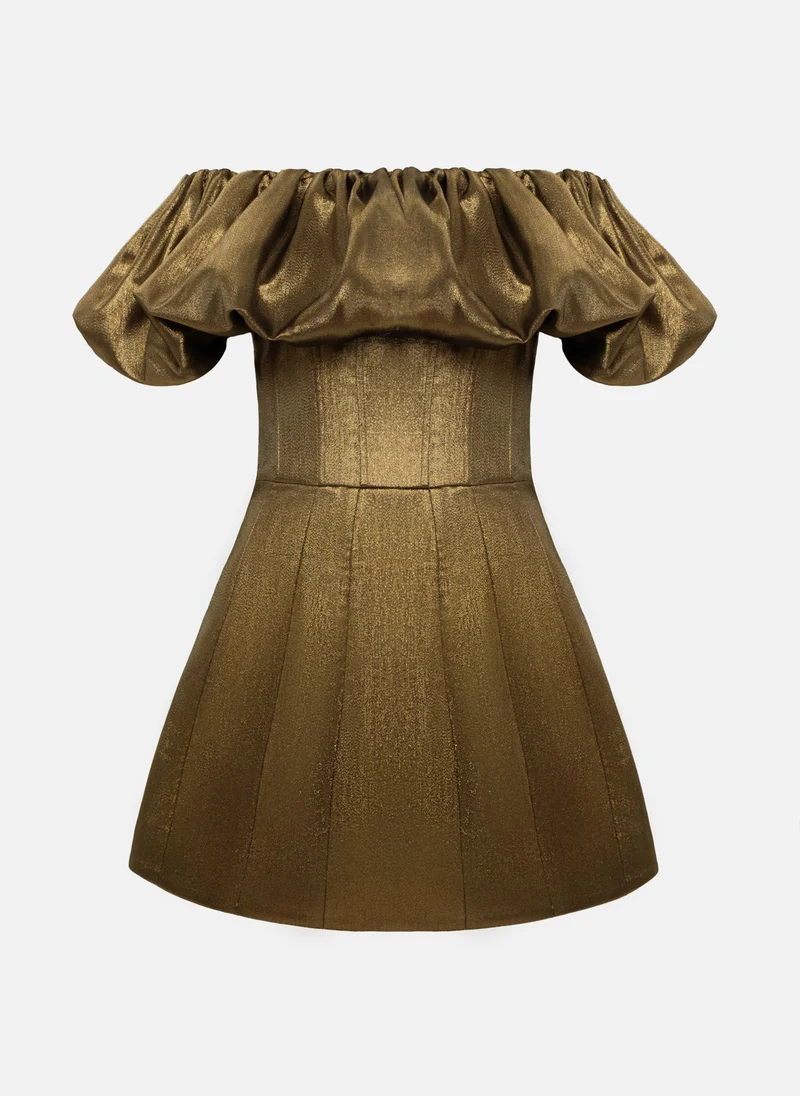 Lichi Metallic mini dress with voluminous detail on the bodice