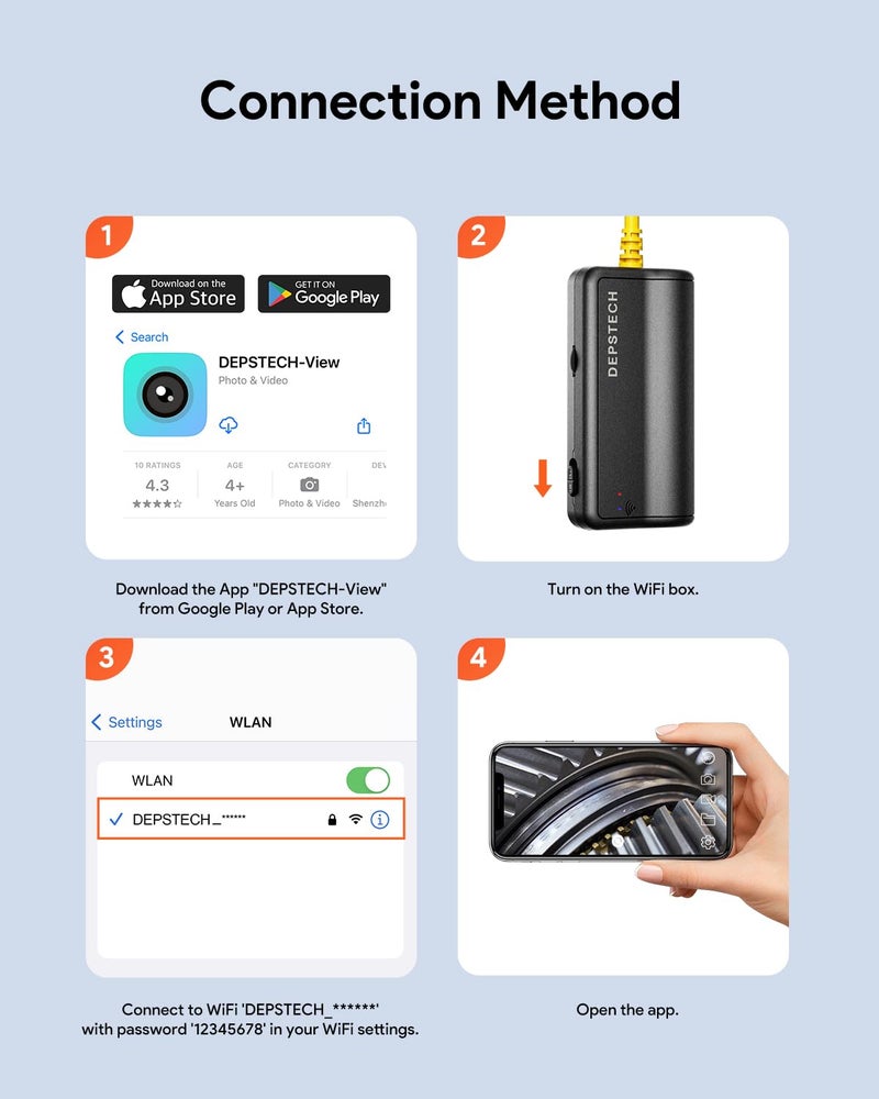 DEPSTECH Dual Lens Wireless Endoscope, 1080P Scope Snake Camera with 7 LED Lights,0.31In Lens Video HD Inspection Camera,IP67 Waterproof Borescope,16.5FT Cable for Android & iOS Phone or Tablet-Yellow - Image 4