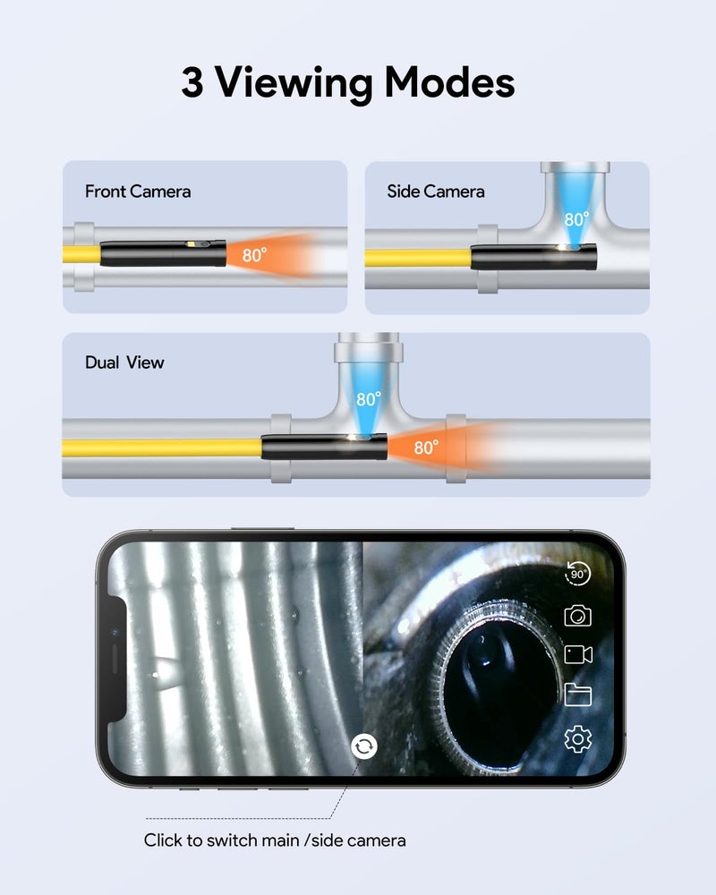 DEPSTECH Dual Lens Wireless Endoscope, 1080P Scope Snake Camera with 7 LED Lights,0.31In Lens Video HD Inspection Camera,IP67 Waterproof Borescope,16.5FT Cable for Android & iOS Phone or Tablet-Yellow - Image 2