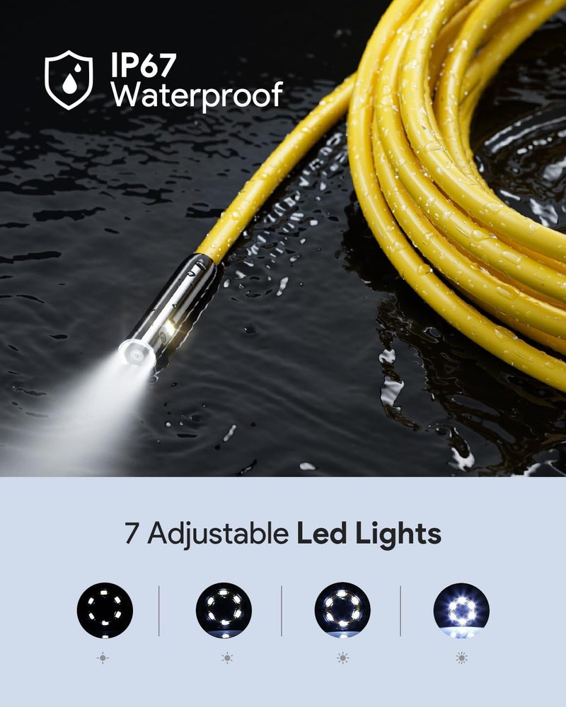 DEPSTECH Dual Lens Wireless Endoscope, 1080P Scope Snake Camera with 7 LED Lights,0.31In Lens Video HD Inspection Camera,IP67 Waterproof Borescope,16.5FT Cable for Android & iOS Phone or Tablet-Yellow - Image 5