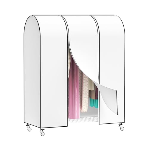 Zilink 50'' Garment Rack Cover Dustproof Clothes Rack Cover Breathable Garment Bags Protector Wardrobe Cover with 2 Durable Zippers for Garment Rack, White, (Rack Not Included) - Image 1