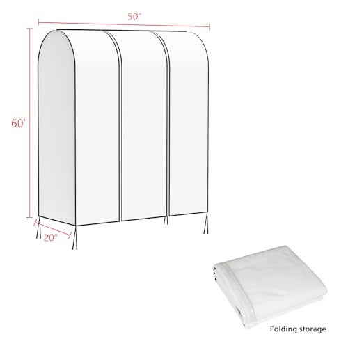 Zilink 50'' Garment Rack Cover Dustproof Clothes Rack Cover Breathable Garment Bags Protector Wardrobe Cover with 2 Durable Zippers for Garment Rack, White, (Rack Not Included) - Image 4