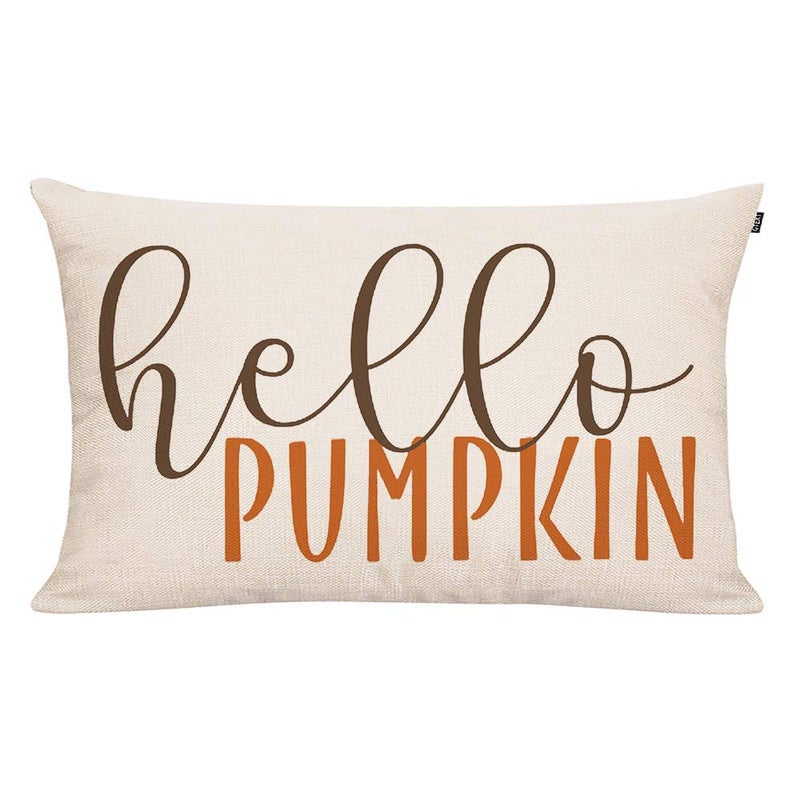 GTEXT 12x20 inch Fall Throw Pillow  Hello Pumpkin Cushion Cover  Autumn Decor  Fall Pumpkins  Outdoor Linen Square Pillow for Cushion Sofa