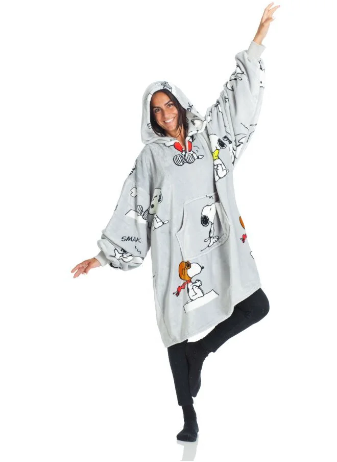 Kanguru Polyester Hoodie Wearable Blanket - Snoopy Print 95x95 cm