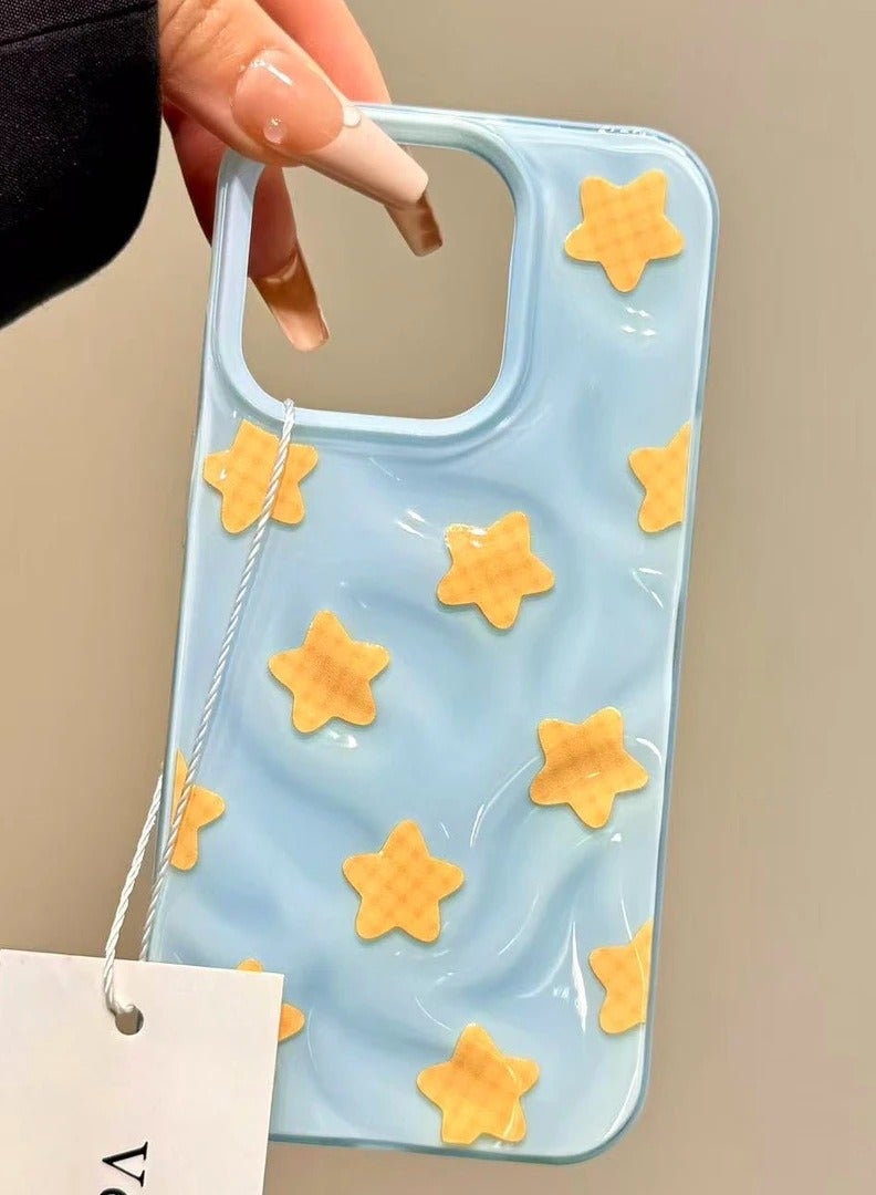 NIBEMINENT Pleated Polka Dot Stars Protective TPU Case Cover For iPhone 14 Pro Max, Blue