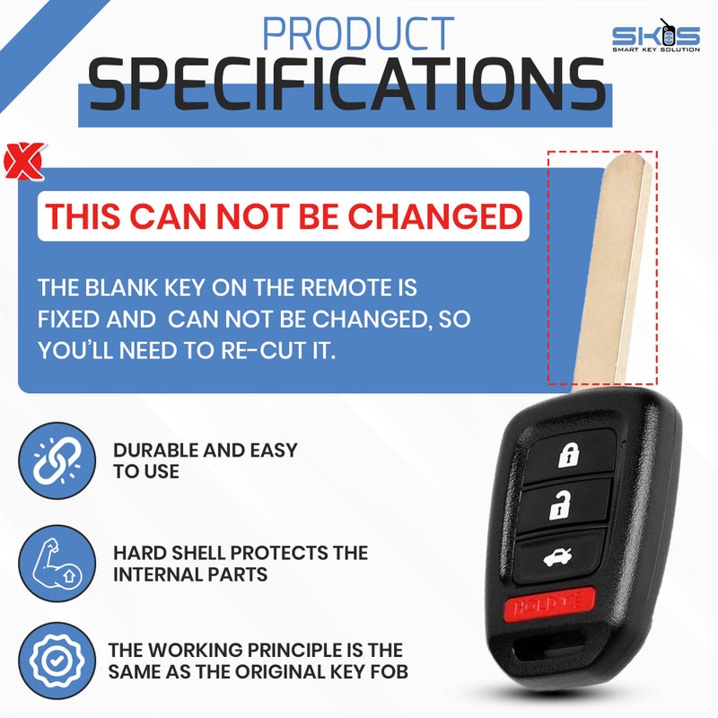 Smart Key Solution Replacement Key Fob Shell Cover Case Compatible for Honda 2013-2016 Accord Crosstour 2014-2015 CR-V Civic 2016-2017 HR-V Keyless Entry Remote Key Fob - Image 3