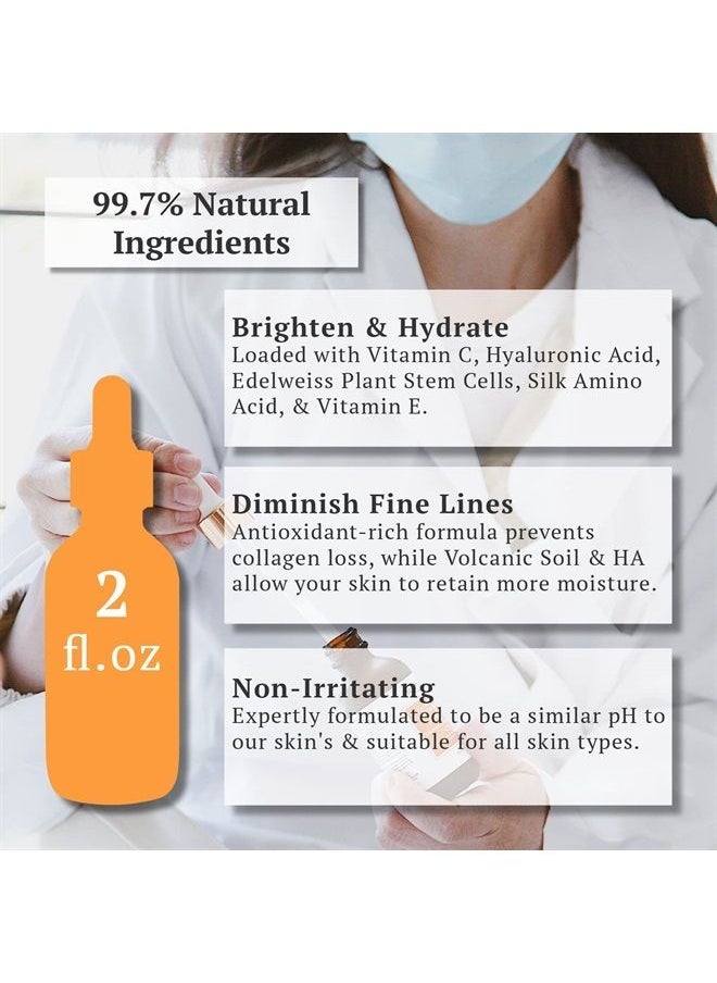 Scentuals - Vitamin C Serum for Face, Anti Aging Face Serum with Hyaluronic Acid, Edelweiss Plant Stem Cells, Vitamin E, Brightening Serum, Reduce Fine Lines & Wrinkles, Water-Based 2 fl.oz | 60 ml - Image 1