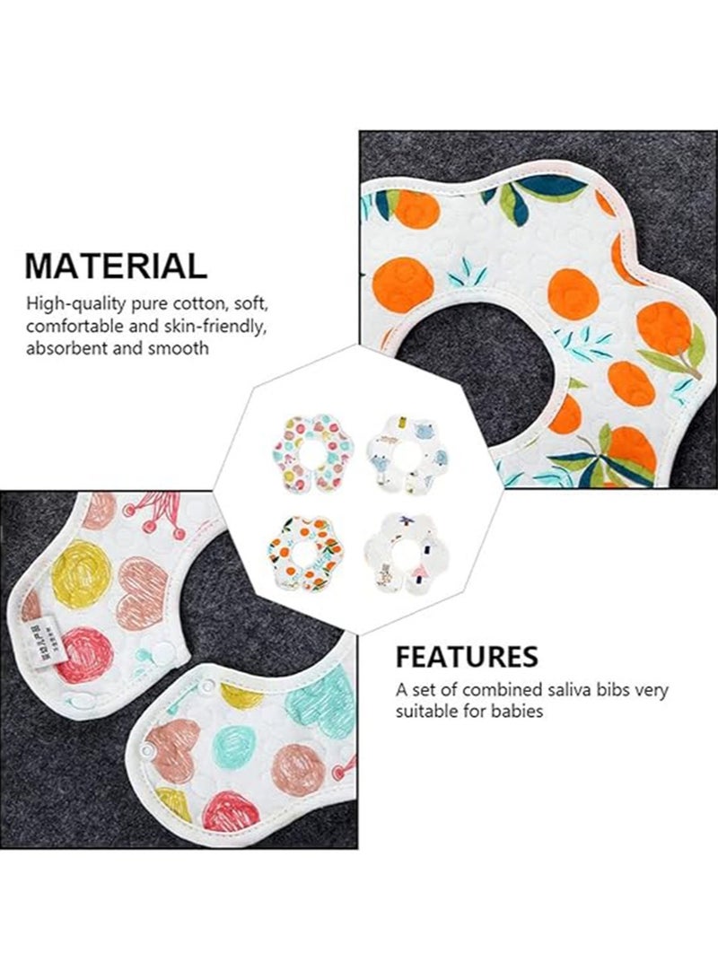 Gonice Cotton Baby Bib 4PCS, 360 ° Rotate Drool Bibs Flower Shape Bandana Burp Cloths Soft Saliva Towel for Baby Newborn Pink Blue Organic Cotton and Super Absorbent Hypoallergenic Pullover Baby Bibs - Image 4