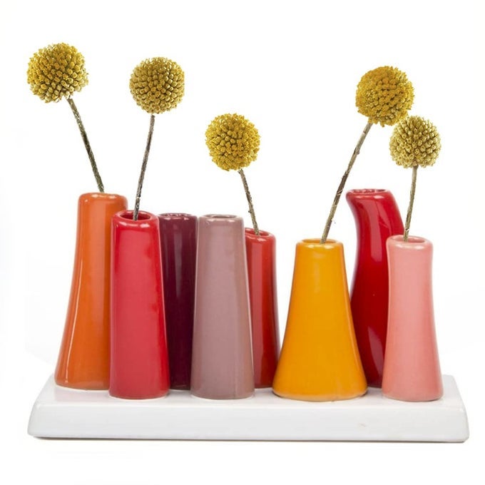 POOLEY 2 CERAMIC FLOWER VASE 8TUBE SHAPE PUMPKIN