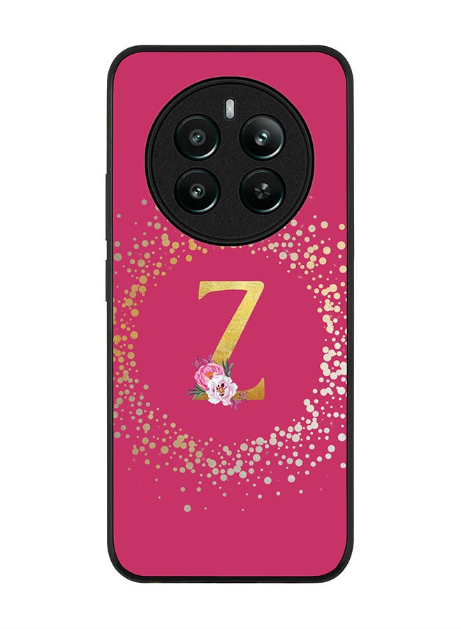 Stylizedd Rugged Black edge case for Realme 12 Plus 5G / Realme 12 4G Case Cover- Custom Monogram Initial Letter Floral Pattern Alphabet - Z ( Deep Pink Rose) - Image 1