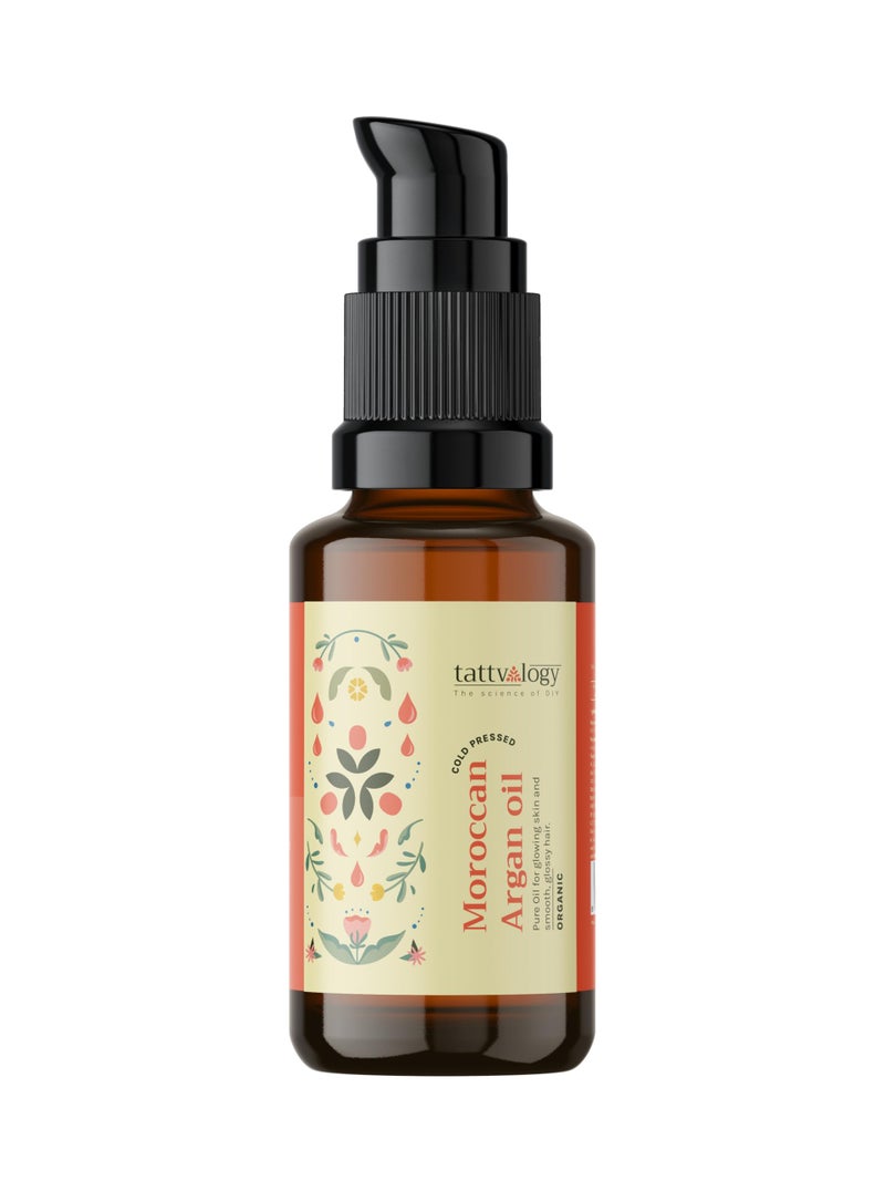 Tattvalogy Moroccan Argan Oil | Certified & Organic | Unbleached & Unrefined | Non Sticky Hair Oil | For Healthy Hair & Skin Nourishment | Chemical Free | In Glass Bottle Packaging - 15 ML - Image 1