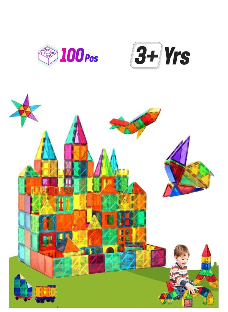 TEGRILO 100 Pcs Magnetic Building Blocks 3D Kids Building Blocks Set Magnetic Building Construction Educational STEM Toys for Toddler - Image 1