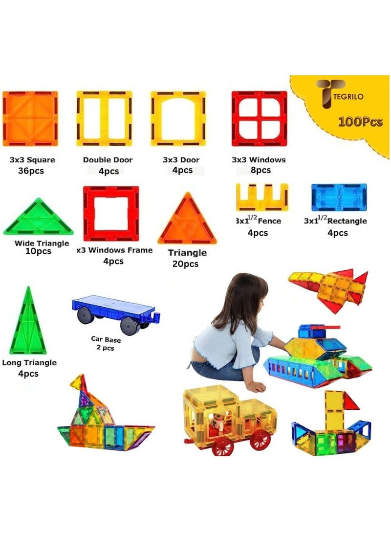TEGRILO 100 Pcs Magnetic Building Blocks 3D Kids Building Blocks Set Magnetic Building Construction Educational STEM Toys for Toddler - Image 3