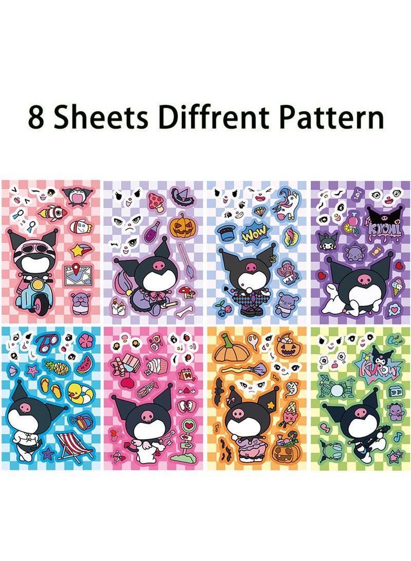 Sanrio 8 Sheets/Set Kuromi Stickers Waterproof Make a Face Puzzle Stickers DIY Craft for Kids - Image 3