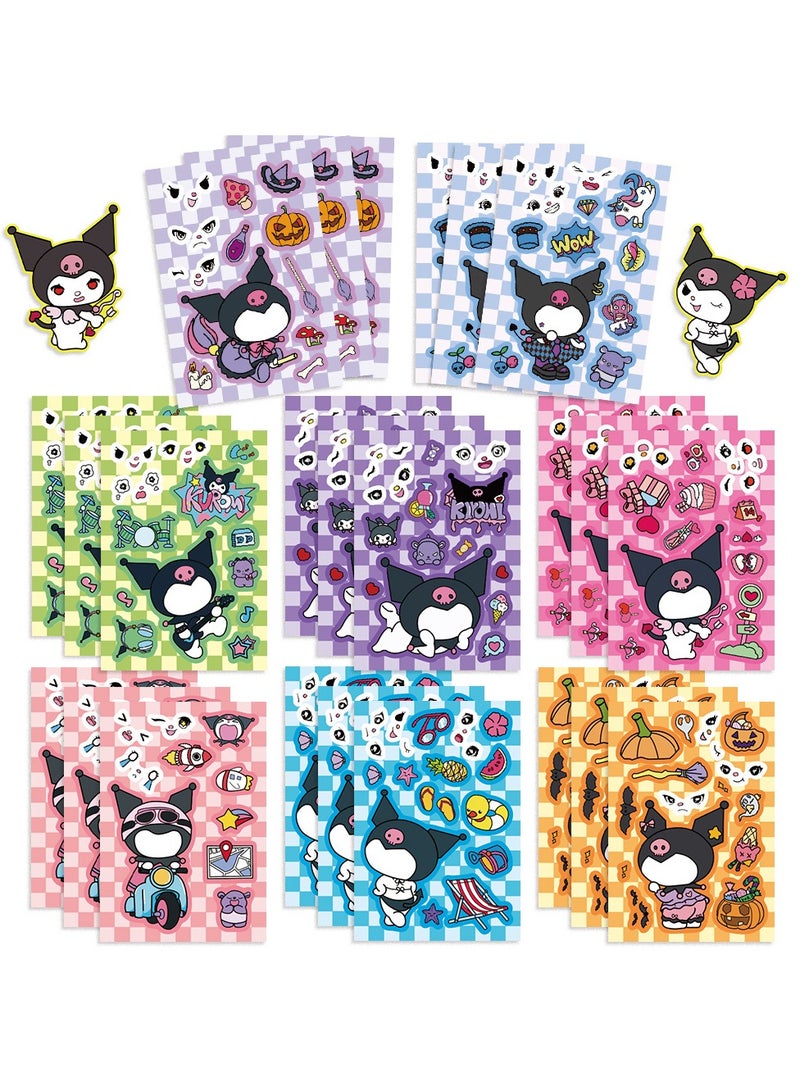 Sanrio 8 Sheets/Set Kuromi Stickers Waterproof Make a Face Puzzle Stickers DIY Craft for Kids - Image 1