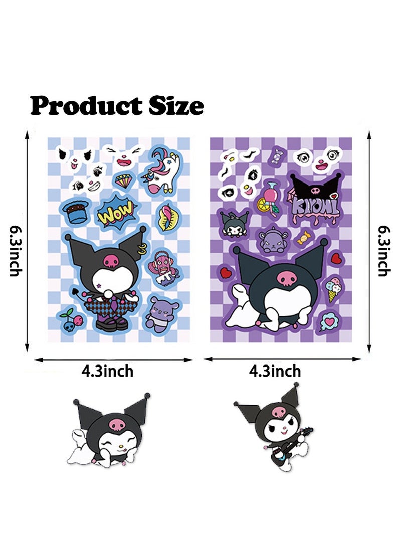 Sanrio 8 Sheets/Set Kuromi Stickers Waterproof Make a Face Puzzle Stickers DIY Craft for Kids - Image 2