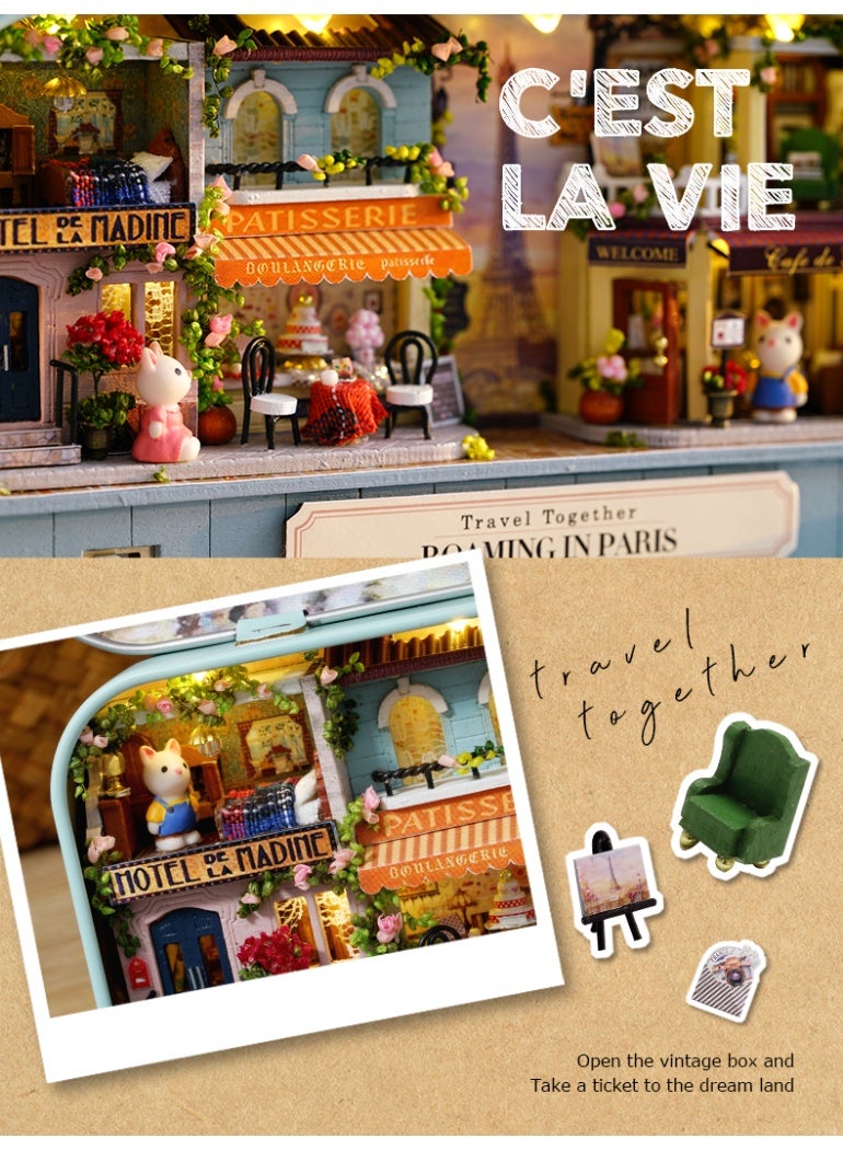 Dolls House, Box Theatre Miniature Kit Architecture Model Building Kits with Furniture LED, Time Travel Series diy Kids Toy - Image 3