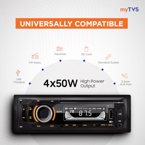 myTVS مشغل وسائط MP3 عالمي من myTVS بتصميم DIN مفرد لجميع السيارات | مشغل موسيقى للسيارة مع بلوتوث | نظام ستيريو للسيارة (موسيقى وشحن)، مدخل AUX، راديو FM، مكالمات بدون استخدام اليدين وتحكم عن بعد | TMP-54 - Image 4
