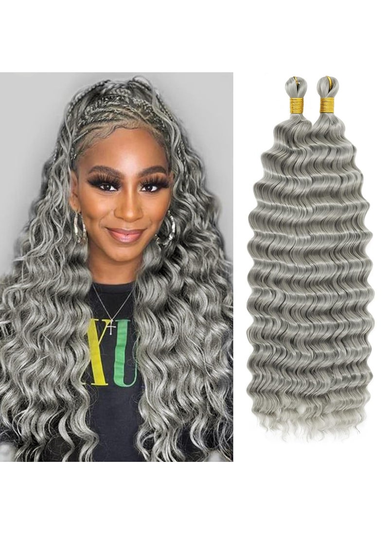 Eerya Eerya Long Curly Braiding Hair 18 Inch 2 Packs Grey Ocean Wave Crochet Hair for Black Women Deep Wave Braiding Hair for Boho Braids 18 inch Grey 