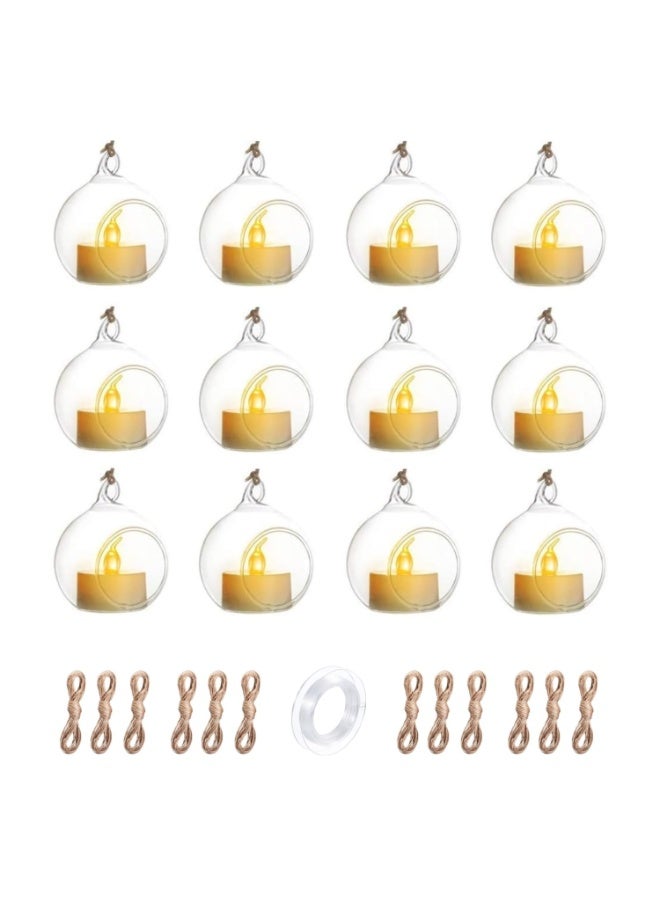 Mado Gallery Hanging Glass Globe Candle Holder Set – 12 Pcs with Tealight Candles, Jute Twine & Fish Wire – For Wedding, Party, Table Décor & Air Plants (12, 20cm) - Image 1