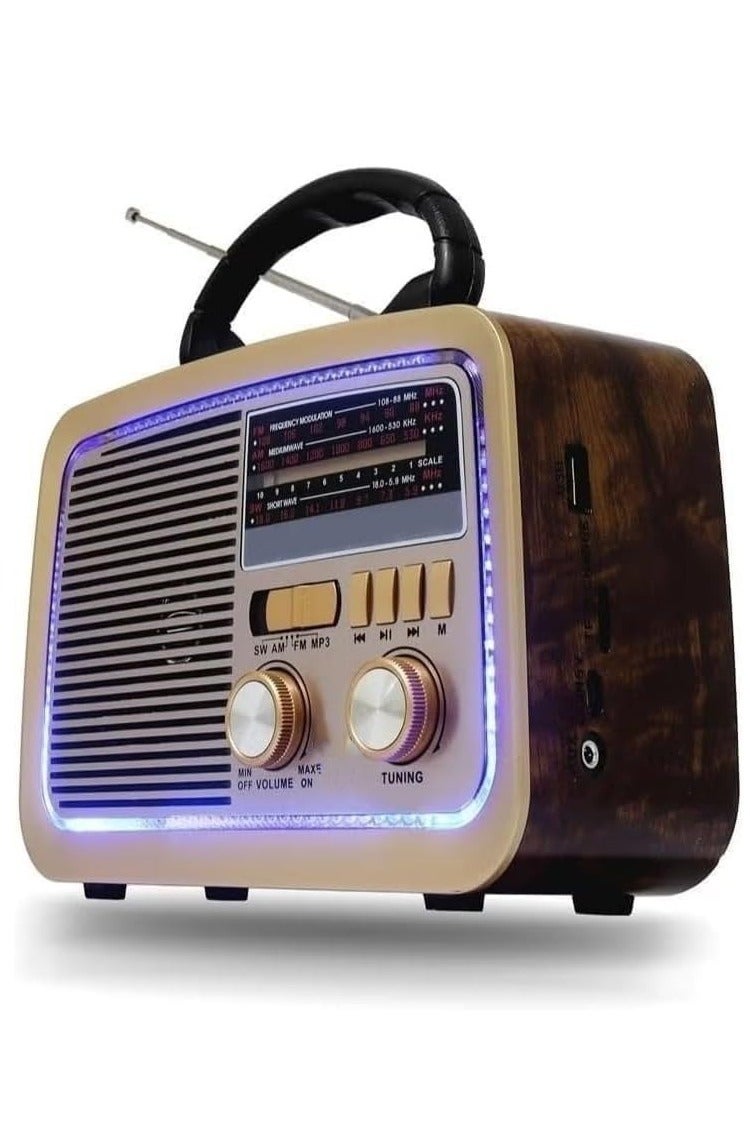 Gold Crest Gold Crest Old Radio Speaker Bluetooth & HIFI-Speaker with Solar Panels, Sd Card, Usb And Aux Port, Radio FM/ AM/SW Brown wood Portable Audio TF Card USB Flash disk Aux playback, GO-1182US-BT - Image 1
