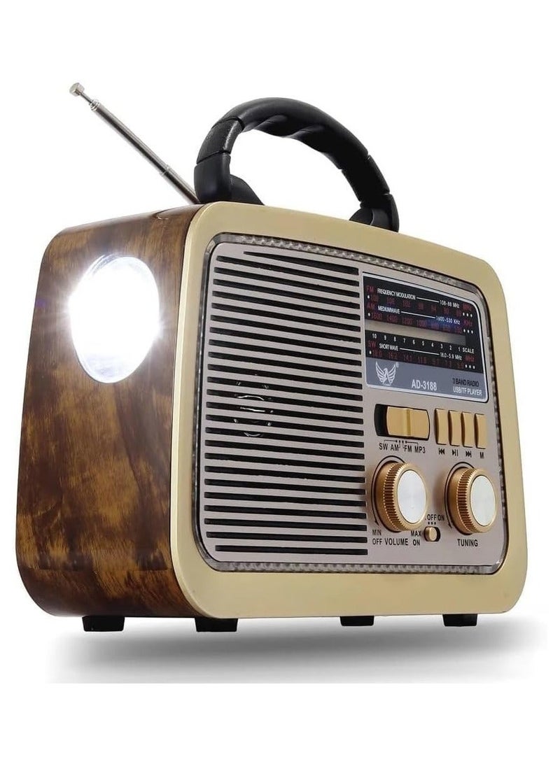 Gold Crest Old Radio Speaker Bluetooth & HIFI-Speaker with Solar Panels, Sd Card, Usb And Aux Port, Radio FM/ AM/SW Brown wood Portable Audio TF Card USB Flash disk Aux playback, GO-1182US-BT - Image 2