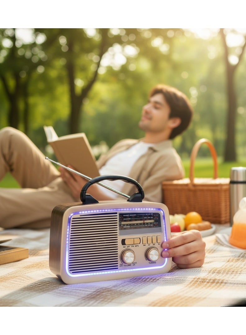 Gold Crest Old Radio Speaker Bluetooth & HIFI-Speaker with Solar Panels, Sd Card, Usb And Aux Port, Radio FM/ AM/SW Brown wood Portable Audio TF Card USB Flash disk Aux playback, GO-1182US-BT - Image 1