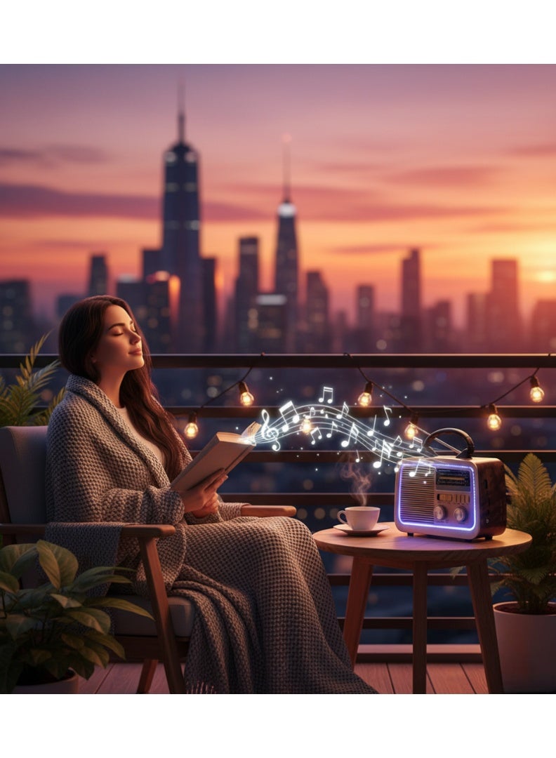 Gold Crest Old Radio Speaker Bluetooth & HIFI-Speaker with Solar Panels, Sd Card, Usb And Aux Port, Radio FM/ AM/SW Brown wood Portable Audio TF Card USB Flash disk Aux playback, GO-1182US-BT - Image 4