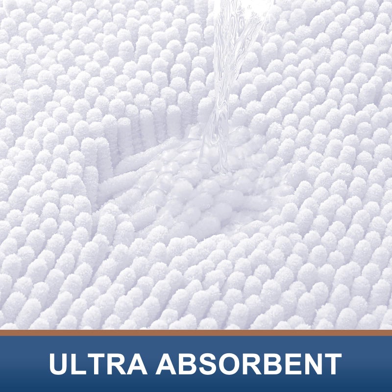 Smiry Luxury Chenille Bathroom Rugs 59x24, Extra Soft and Absorbent Shaggy Bath Mat, Machine Washable, Non-Slip Plush Carpet Runner for Tub, Shower, and Floor, Home Decor Accessories, White - Image 4